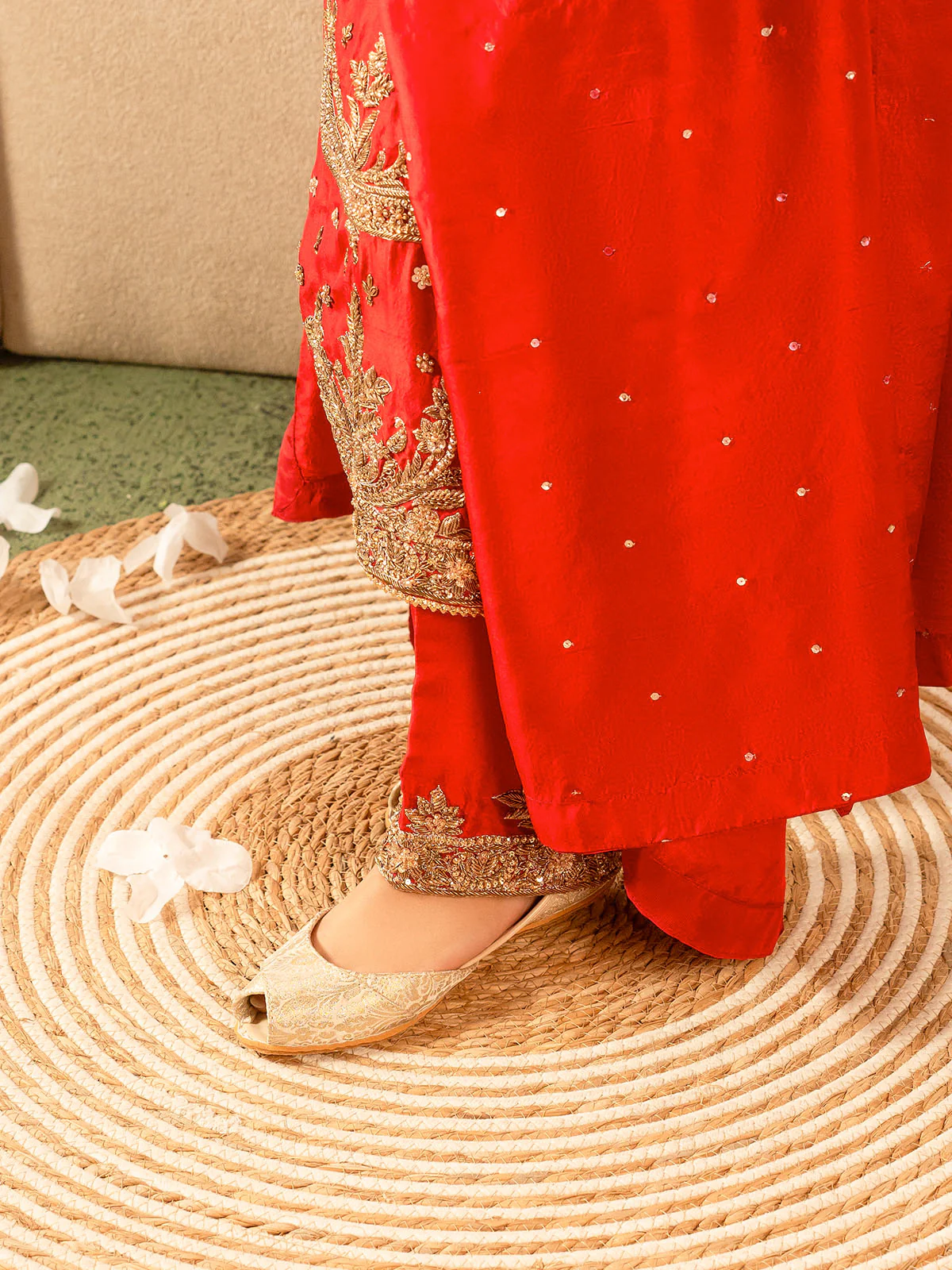 Women "LEHRANI" Open Toe Jamawar Khussa - Image 8
