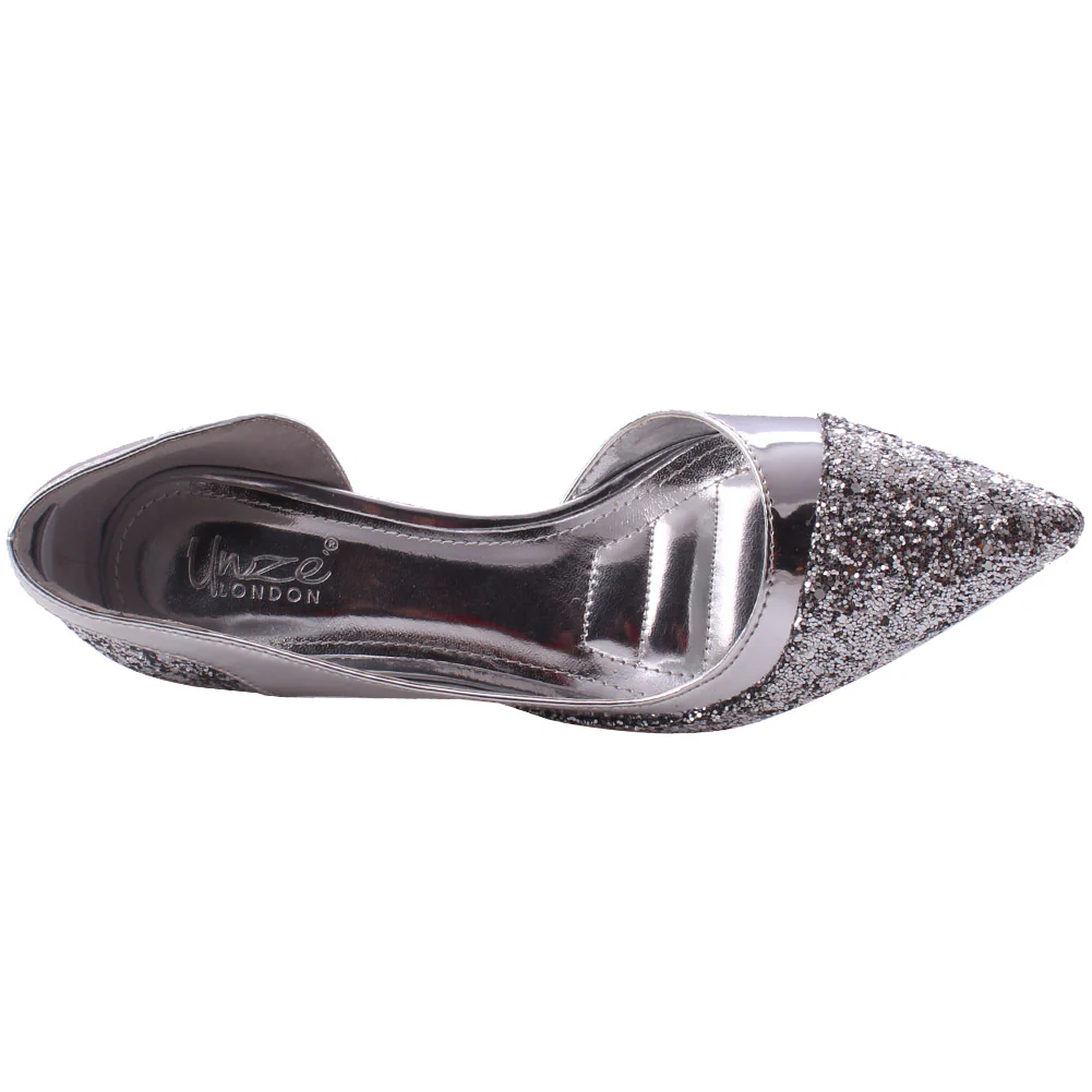 Women āMATTIEā Glitter Textured Pointed Toe Slip On Kitten Heels - Image 4