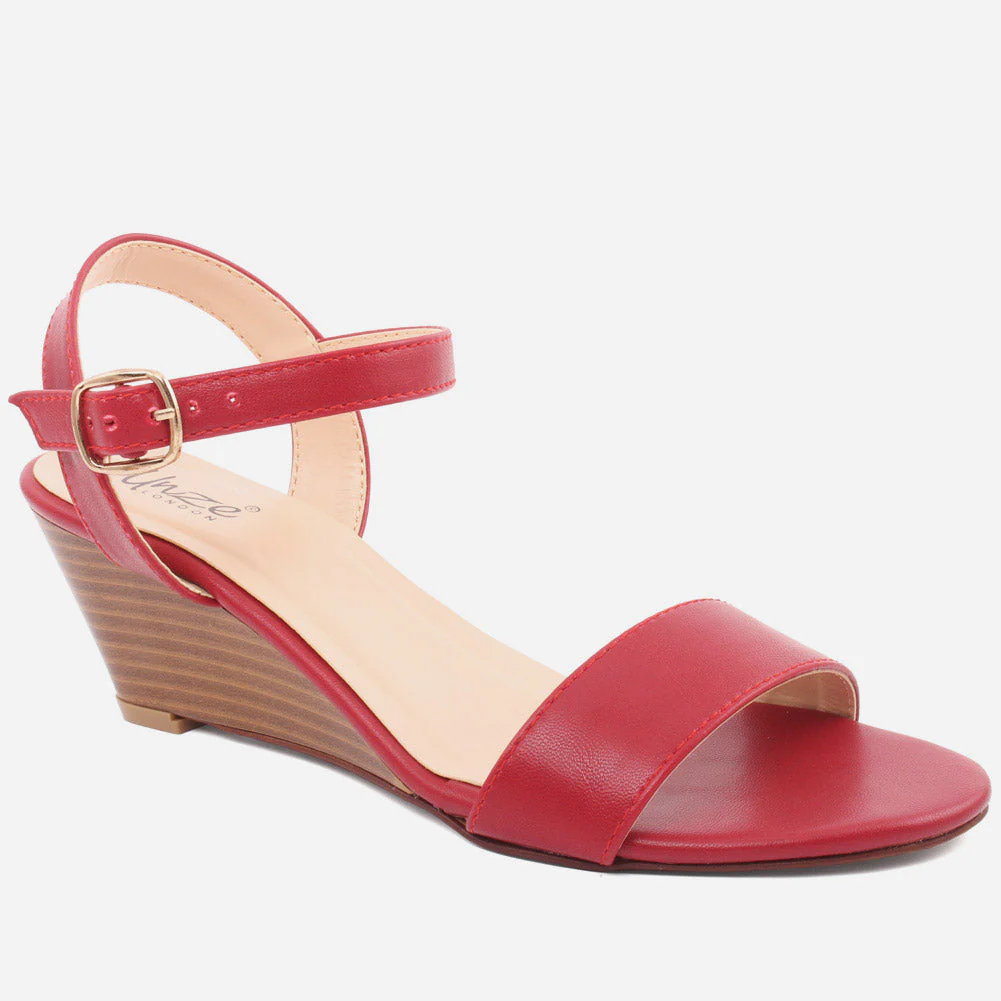 WOMEN "NANA" MATT BUCKLE WEDGE SANDALS