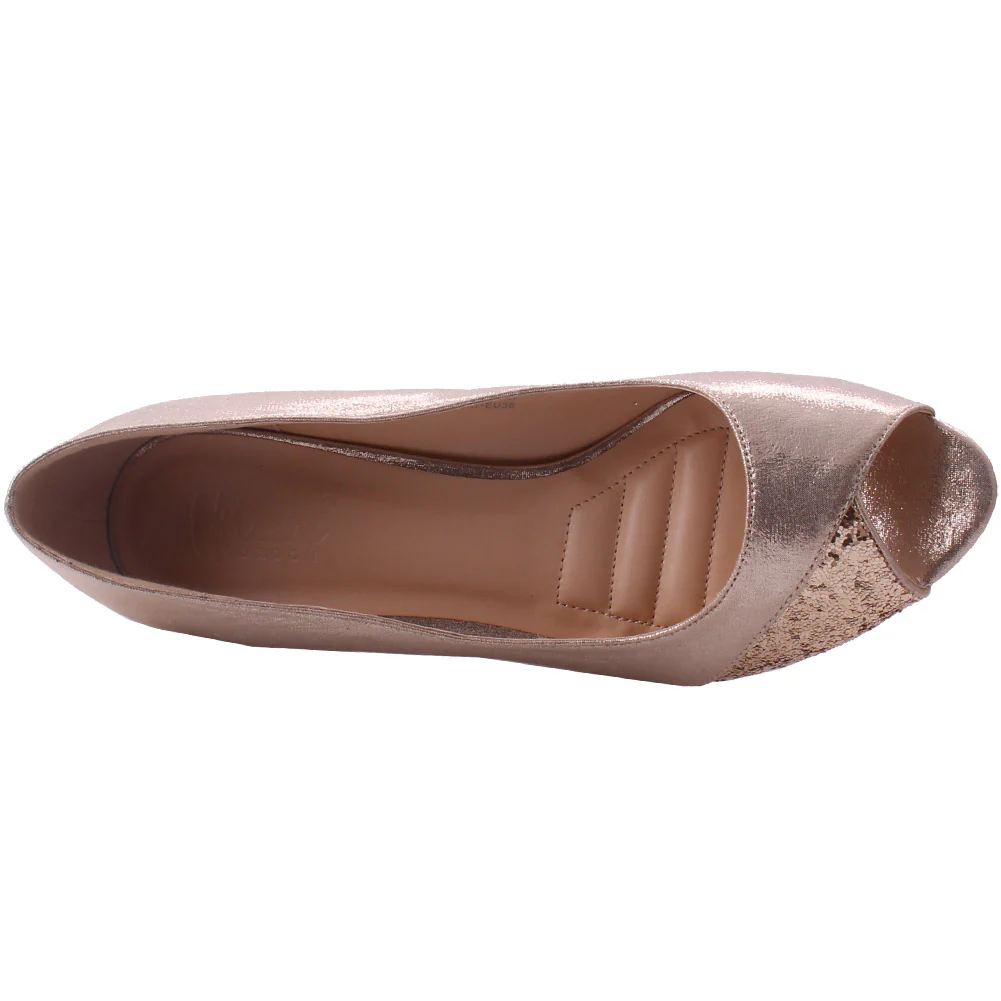 Women “NICHOL” Shimmery Peep Toe Slip On Kitten Heel Courts - Image 4