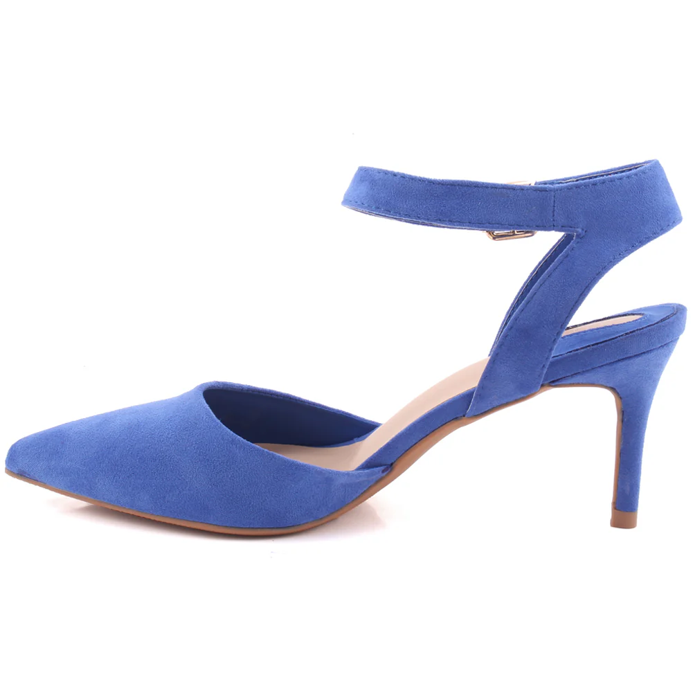 Women "NONA" Pointed Toe Ankle Strap Suede Slip On Heel Sandals - Image 3