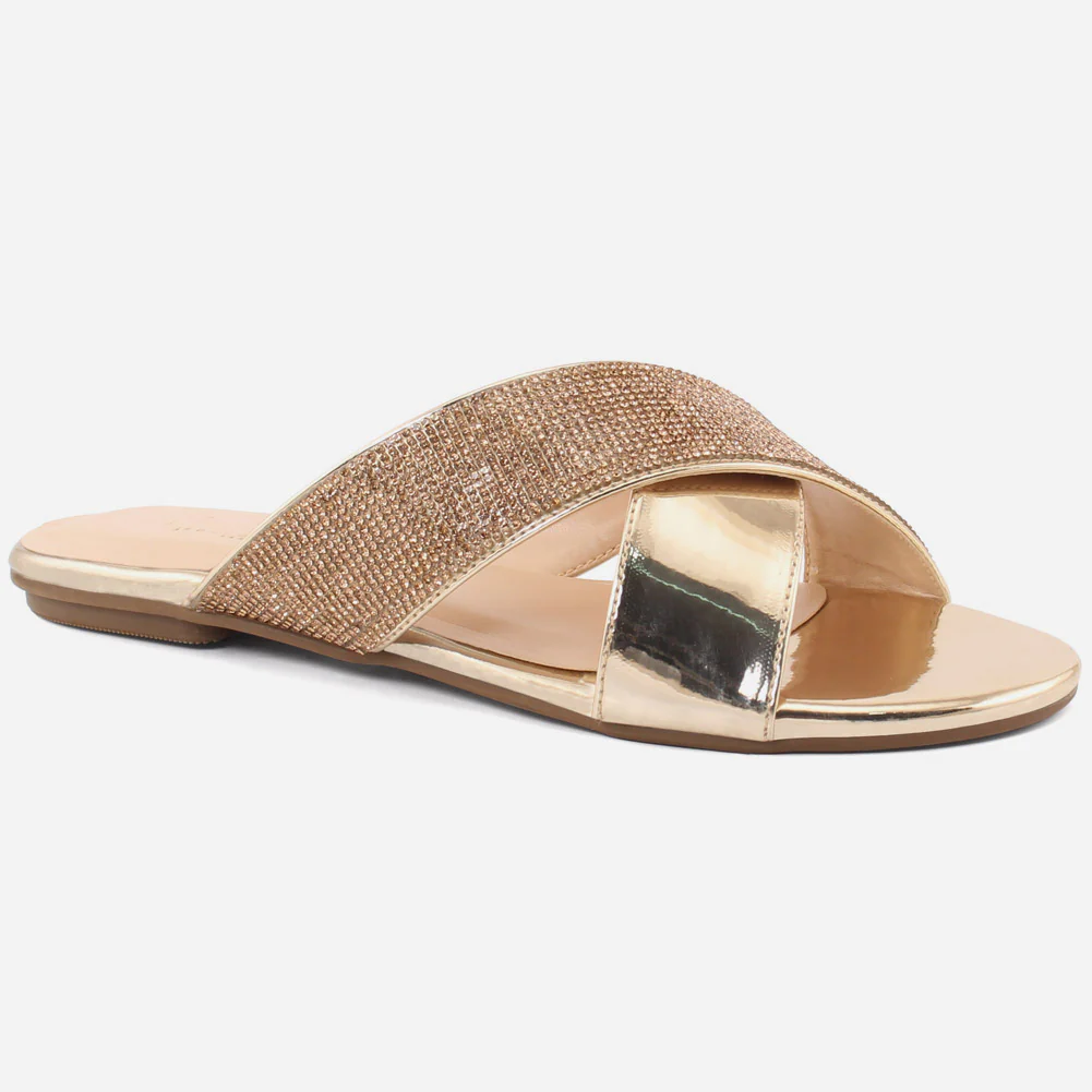 Women "PRISCILLA" Cross Band Slip On Slippers
