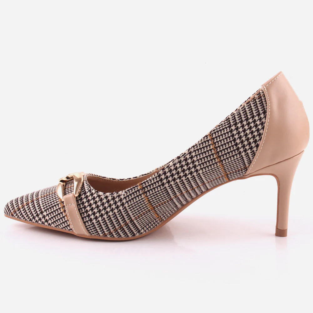 Women "ROMILY" Suede Platform Chain Buckle Patent Stiletto Court Shoes - Image 3