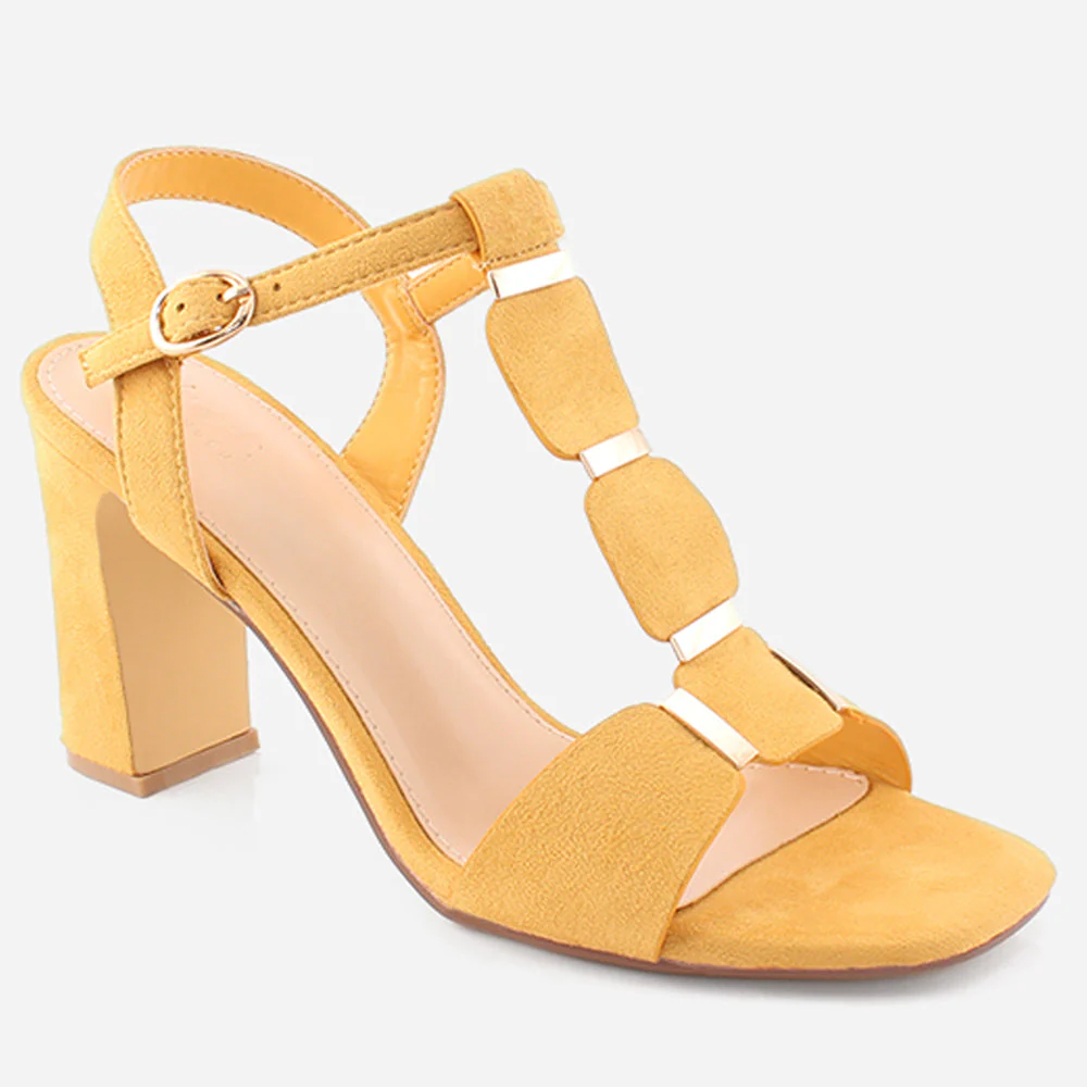 Women "ROSE" Block T-Strap Buckle Closure Slip On Block Heel Sandals