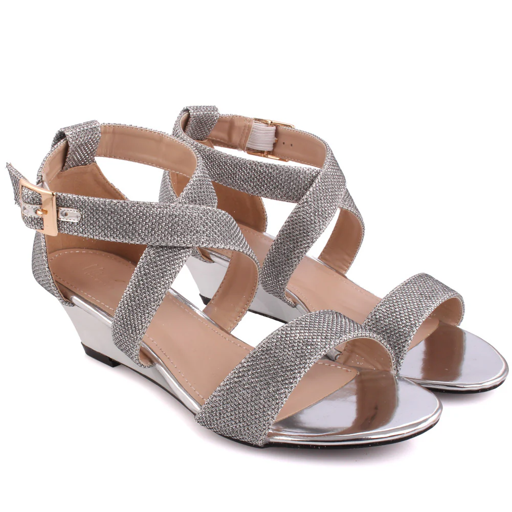 Women ‘Tribute’ Glittery Sling Back Wedge Sandals - Image 2