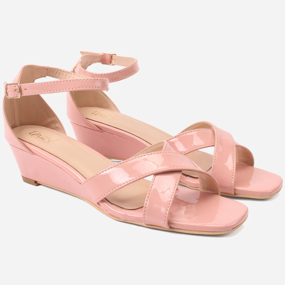 Women "ZUHAI" Glossy Crossover Wedge Sandals - Image 2