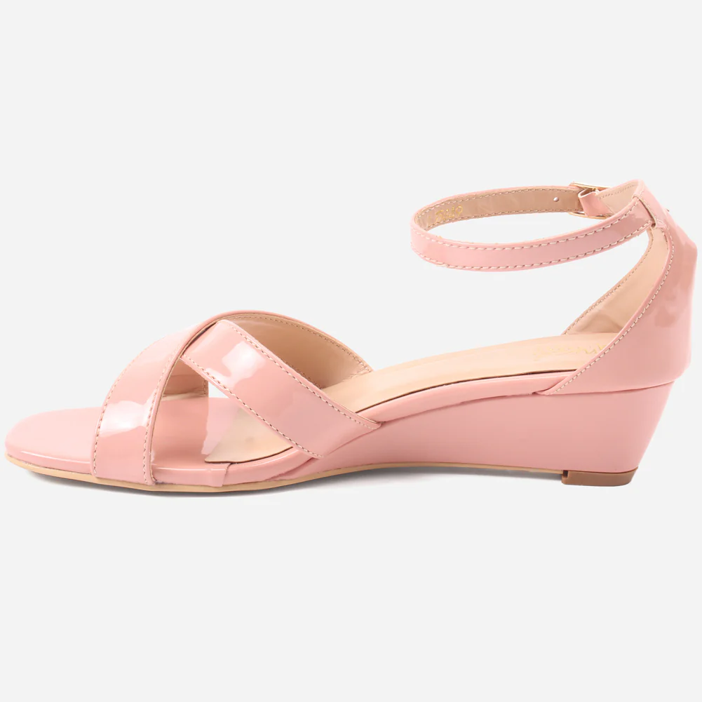 Women "ZUHAI" Glossy Crossover Wedge Sandals - Image 3