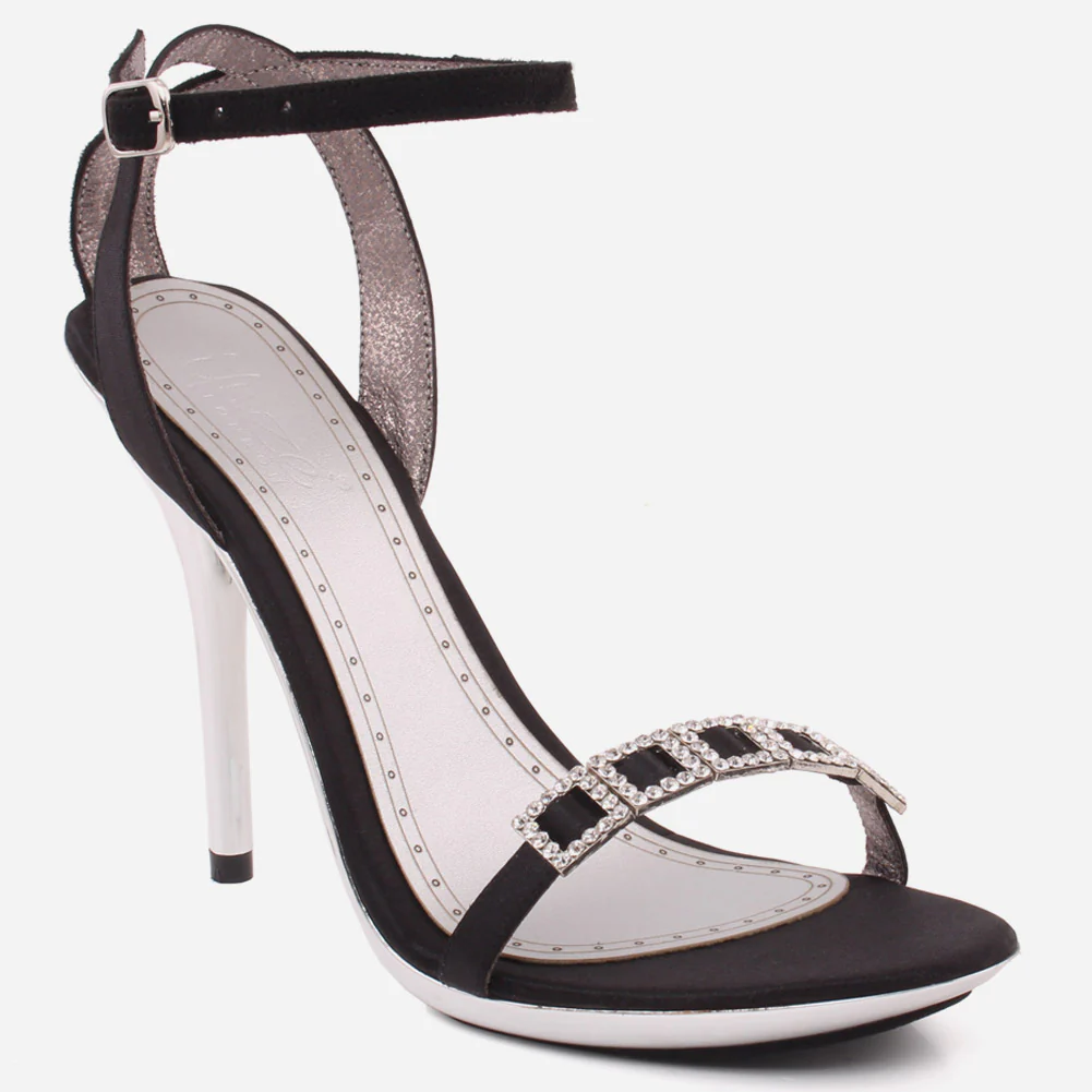 Women"MUSTARD" Silver Diamante Strap Heel Sandals