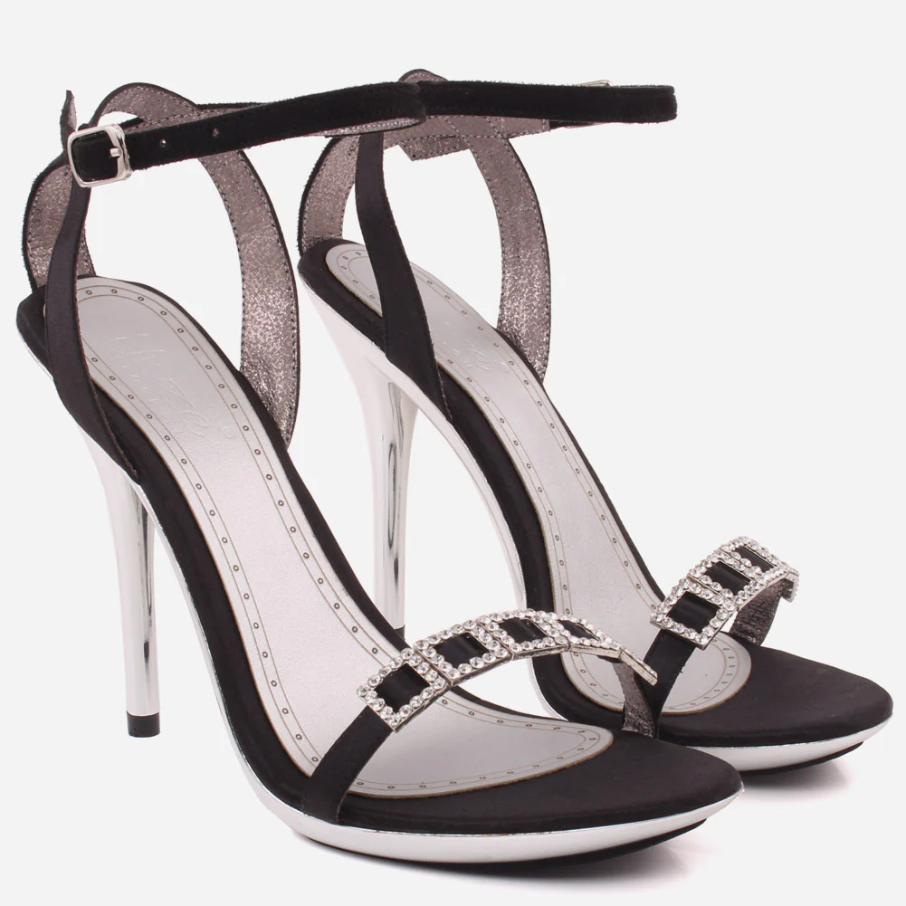 Women"MUSTARD" Silver Diamante Strap Heel Sandals - Image 2