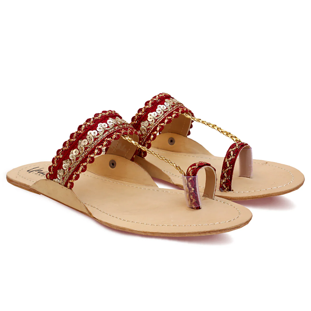 Womens "AREEKA" Decorated Leather Kolhapuri Slippers - Image 2