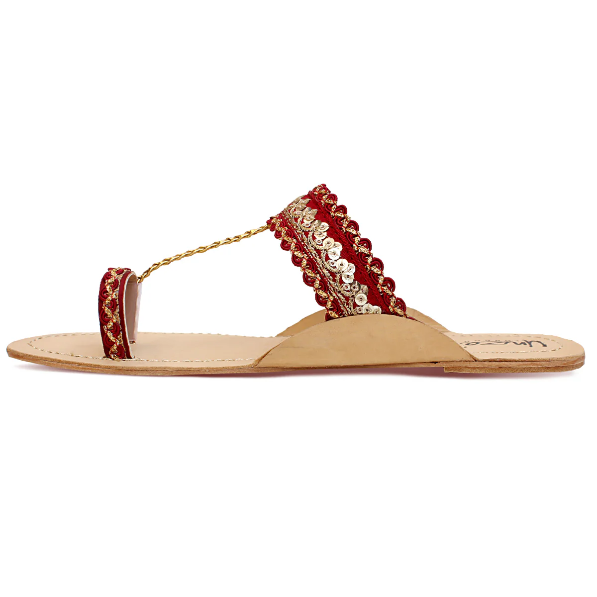 Womens "AREEKA" Decorated Leather Kolhapuri Slippers - Image 3