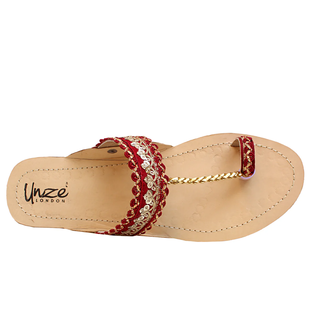 Womens "AREEKA" Decorated Leather Kolhapuri Slippers - Image 4