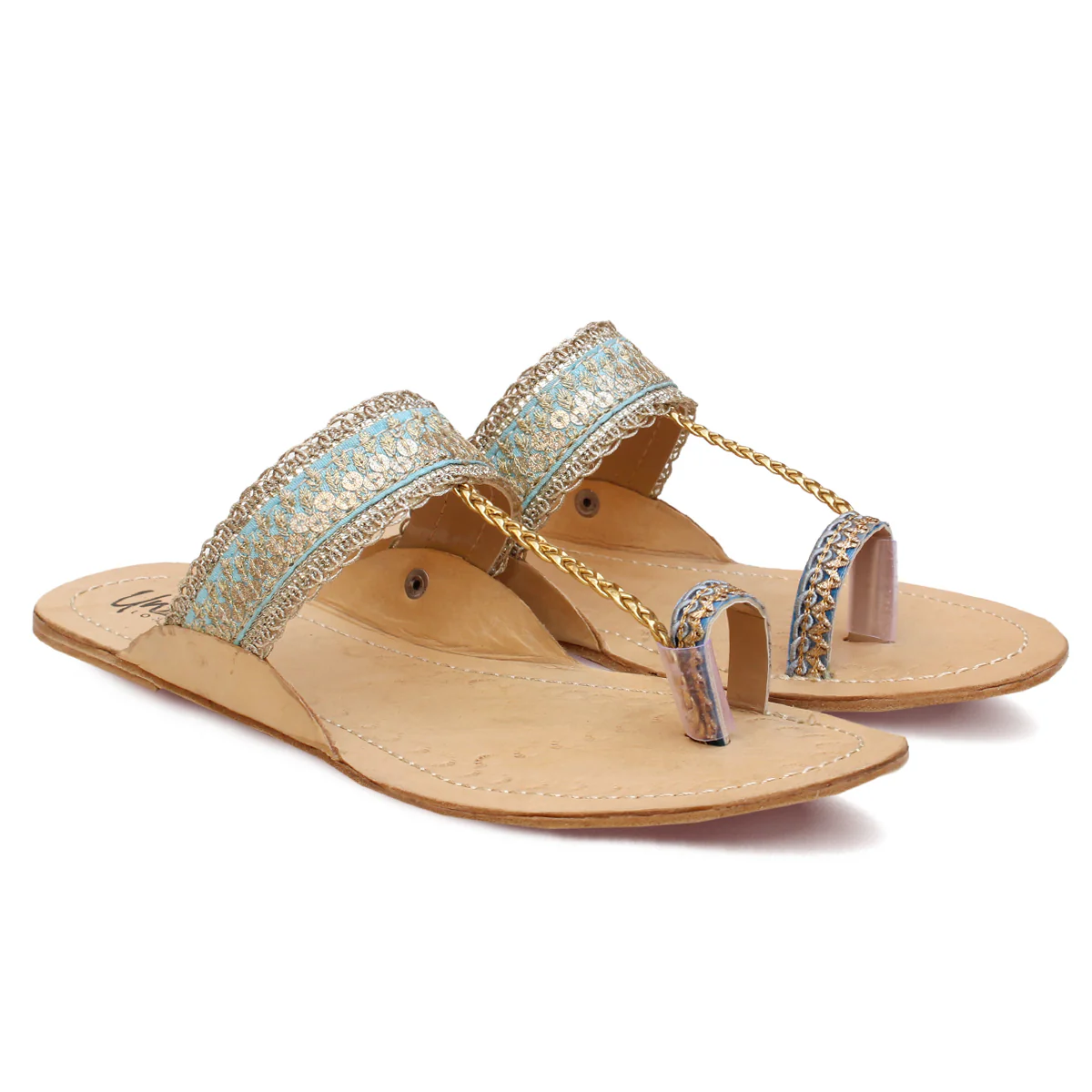 Womens "AREEKA" Decorated Leather Kolhapuri Slippers - Image 2