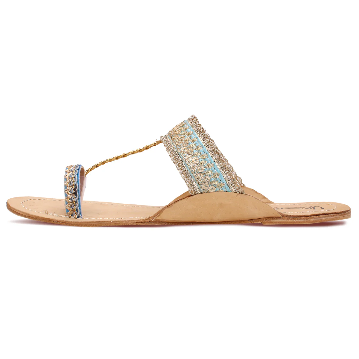 Womens "AREEKA" Decorated Leather Kolhapuri Slippers - Image 3