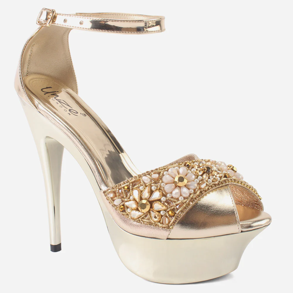 Women's "CAPRI" Stones Encrusted Platform Sandals