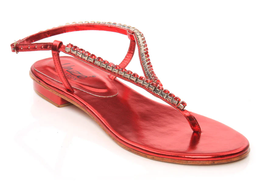 Womens Crystal Adorned Flat Slipper