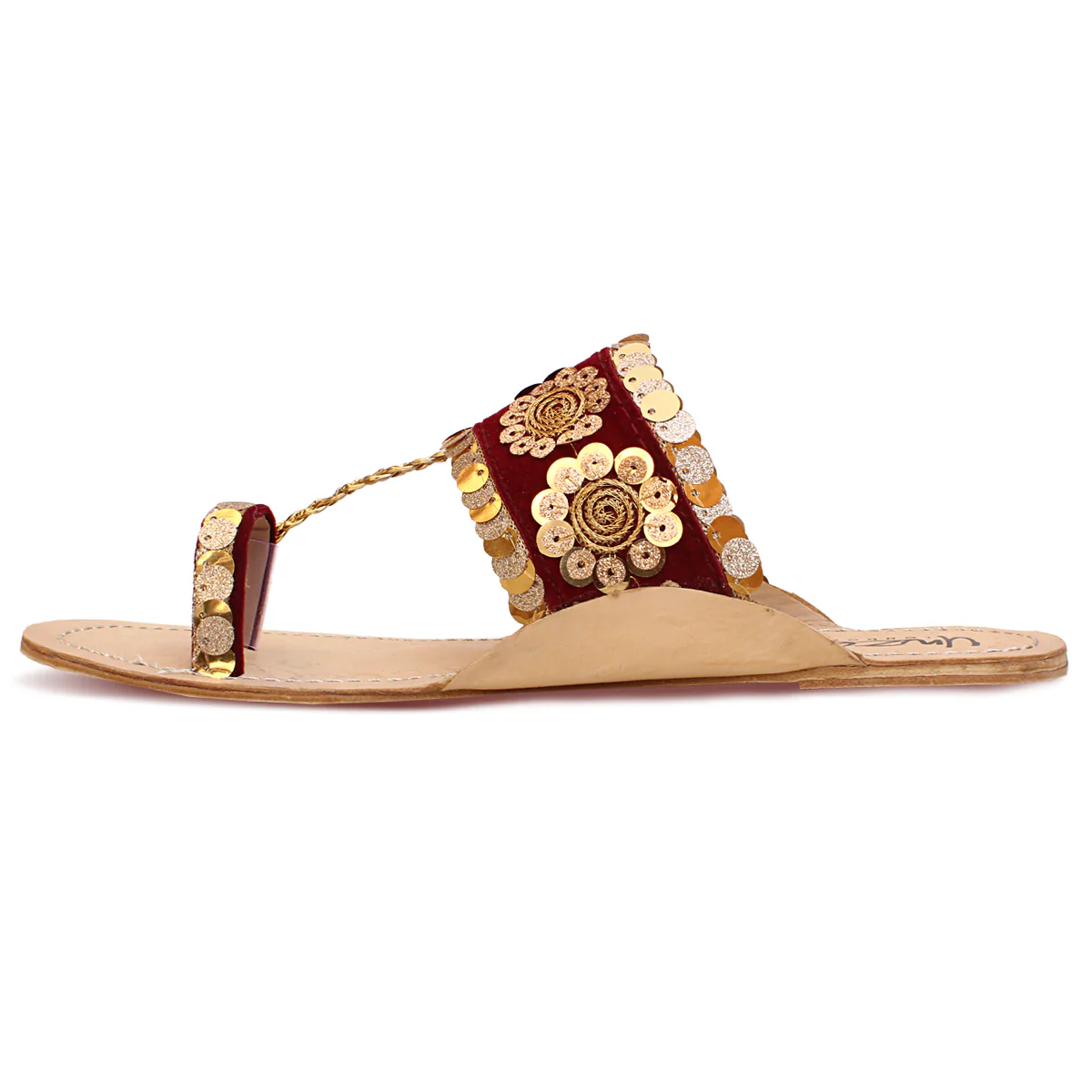 Womens "ELVAN" Decorated Leather Kolhapuri Slippers - Image 3