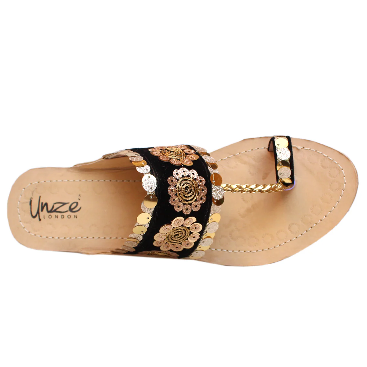 Womens "ELVAN" Decorated Leather Kolhapuri Slippers - Image 4