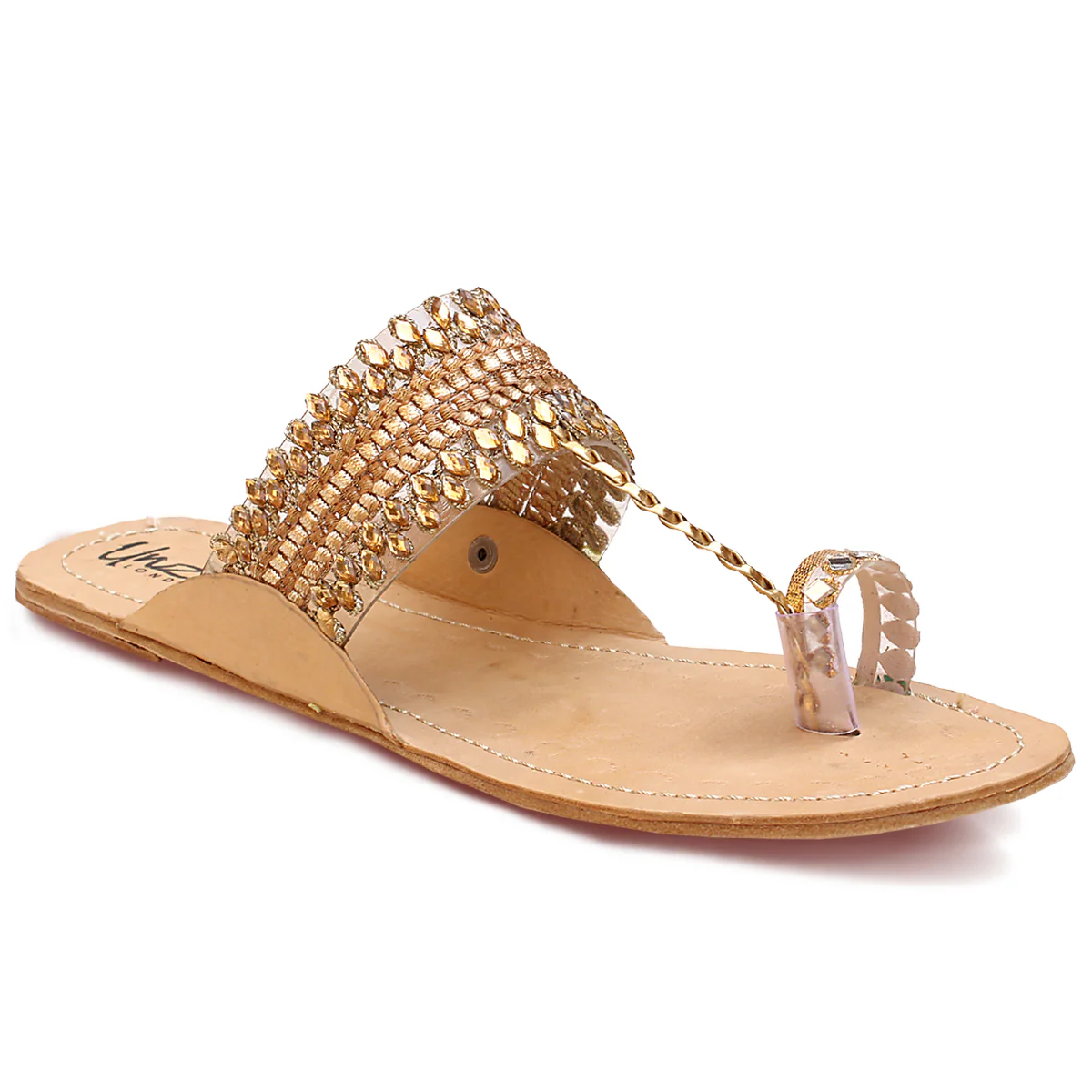 Womens "EMIN" Decorated Leather Kolhapuri Slippers