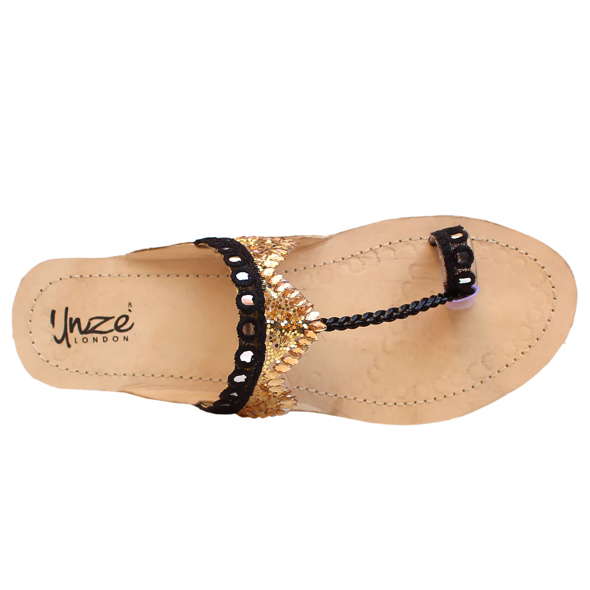 Womens "EMIRI" Decorated Leather Kolhapuri Slippers - Image 4