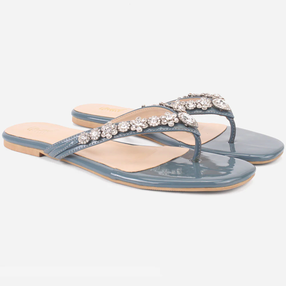 Womens "FARINA" Embellished V-Bar Summer Slippers - Image 2