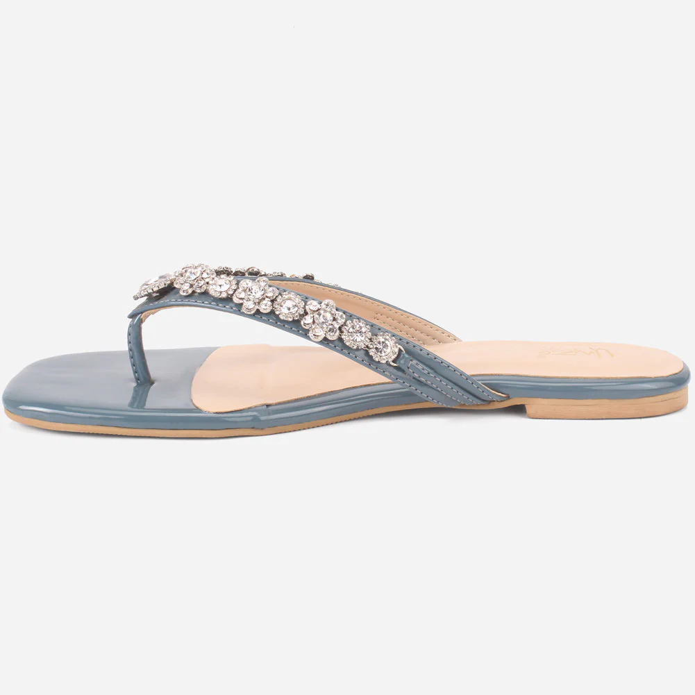Womens "FARINA" Embellished V-Bar Summer Slippers - Image 3