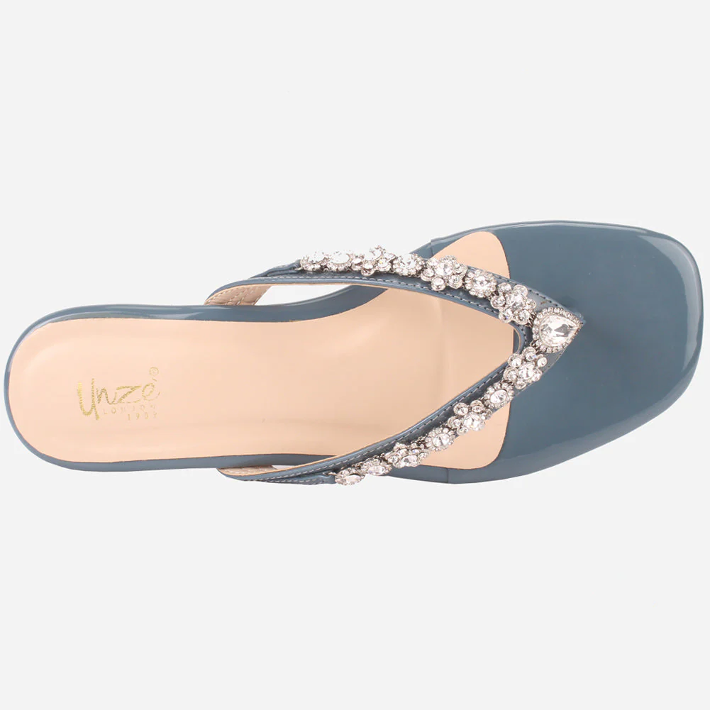 Womens "FARINA" Embellished V-Bar Summer Slippers - Image 4
