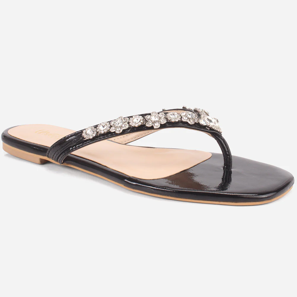 Womens "FARINA" Embellished V-Bar Summer Slippers