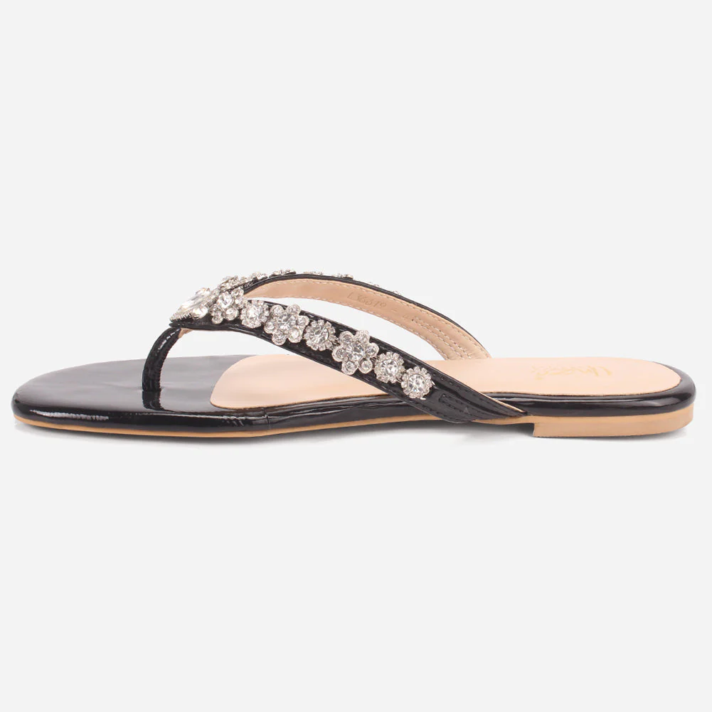 Womens "FARINA" Embellished V-Bar Summer Slippers - Image 3