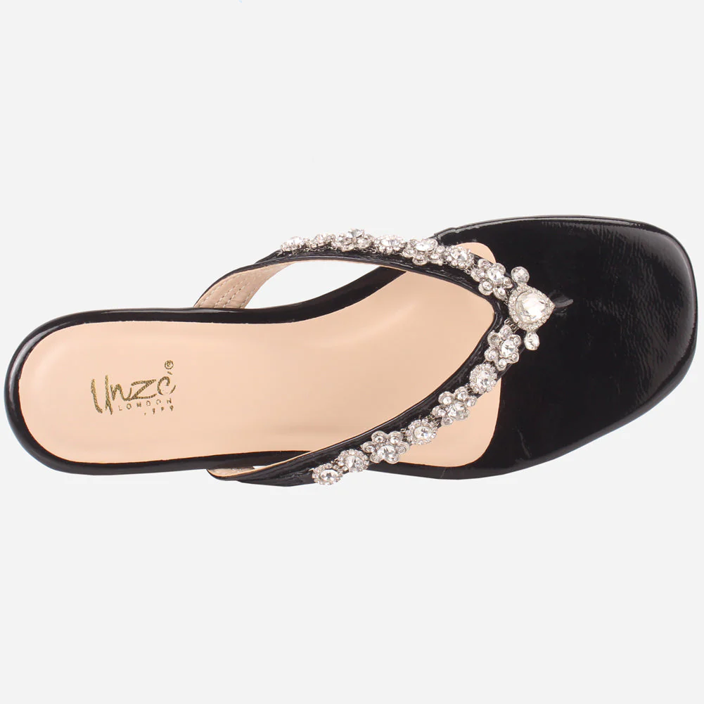 Womens "FARINA" Embellished V-Bar Summer Slippers - Image 4