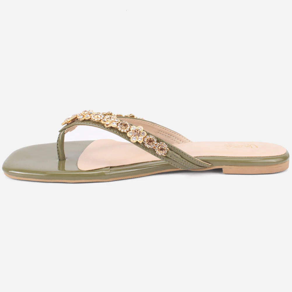Womens "FARINA" Embellished V-Bar Summer Slippers - Image 3