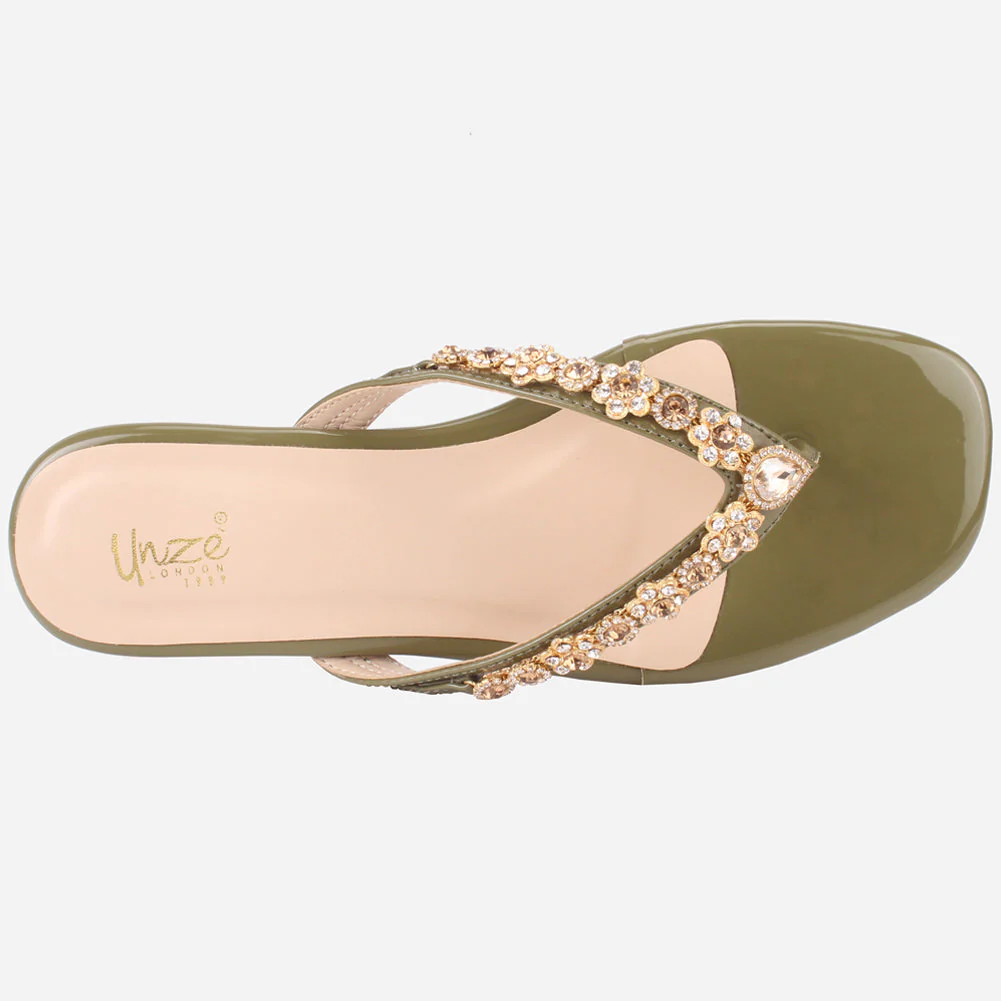 Womens "FARINA" Embellished V-Bar Summer Slippers - Image 4