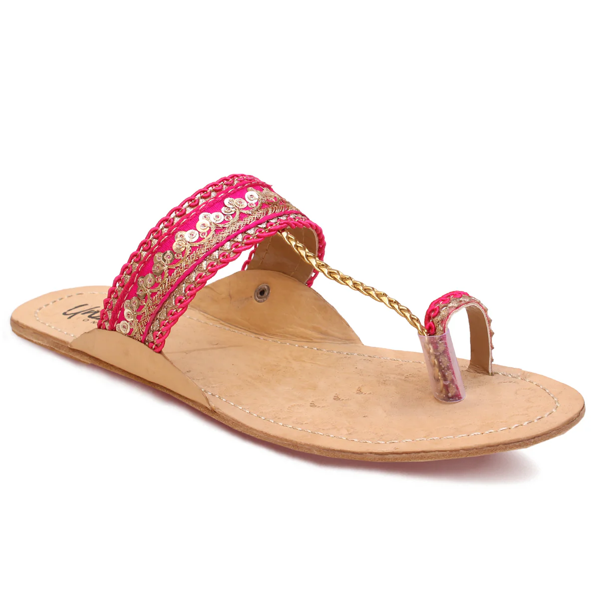 Womens "FERAY" Decorated Leather Kolhapuri Slippers