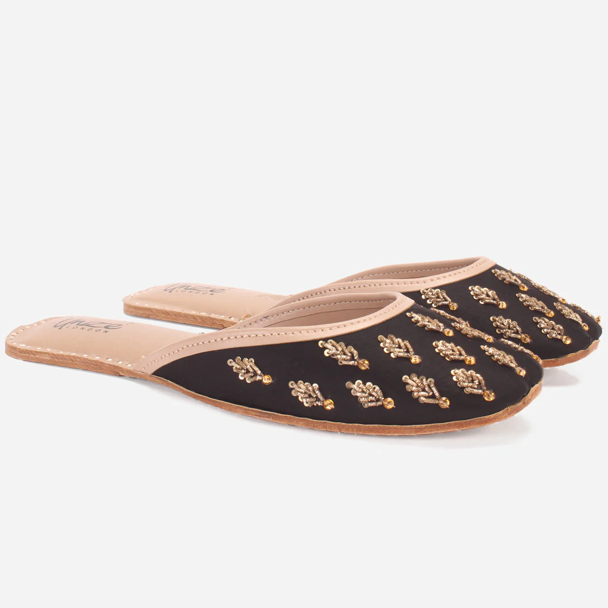 Womens "GLITZ" Handmade Leather Flat Open Back Pumps - Image 2