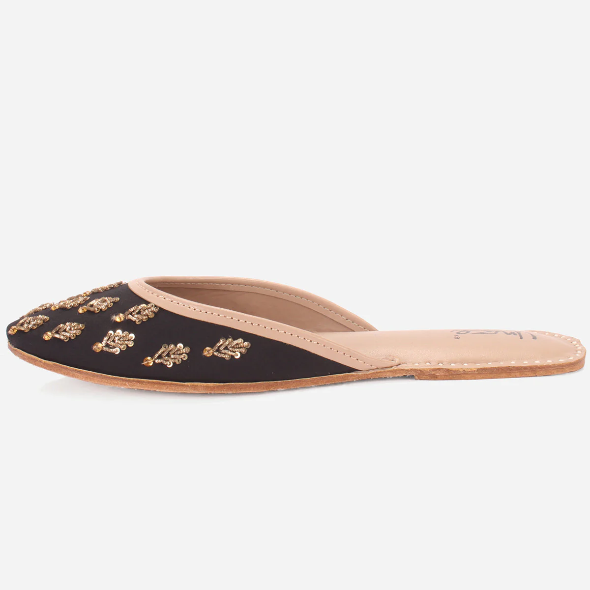 Womens "GLITZ" Handmade Leather Flat Open Back Pumps - Image 3