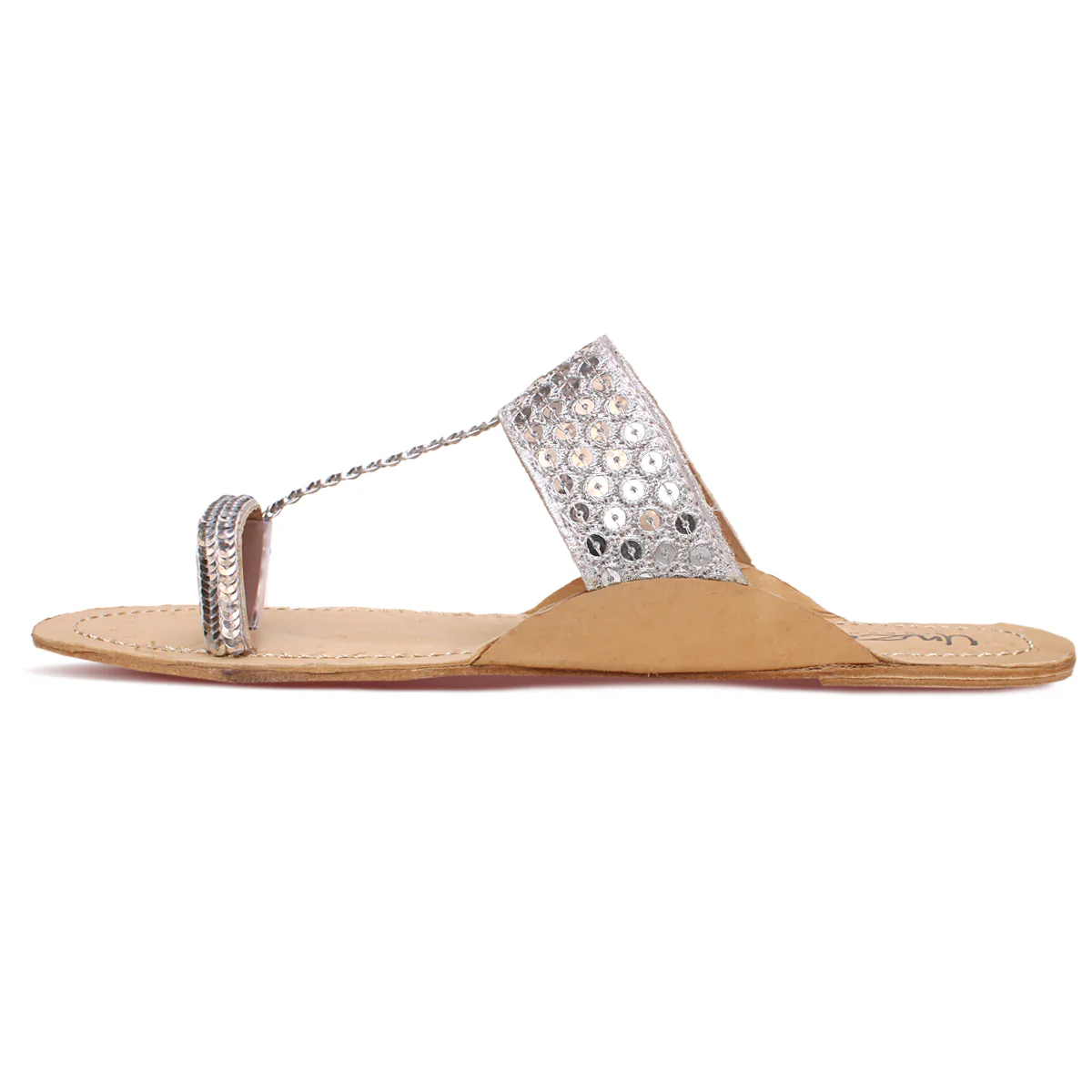 Womens "HINDA" Decorated Leather Kolhapuri Slippers - Image 3