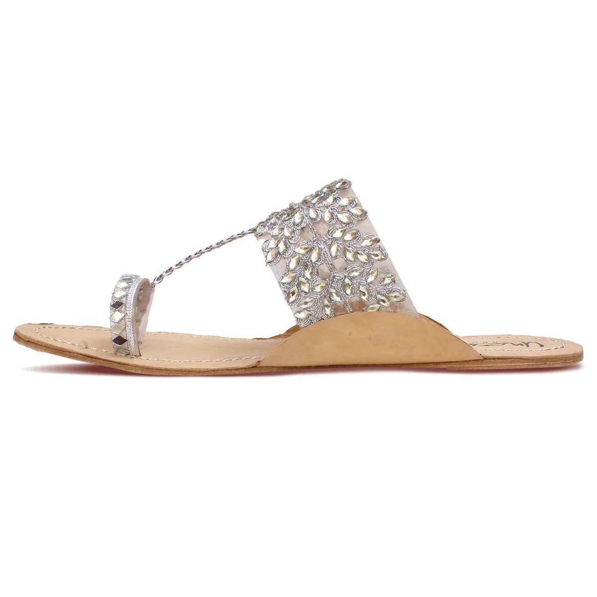 Womens "KARIKA" Decorated Leather Kolhapuri Slippers - Image 3