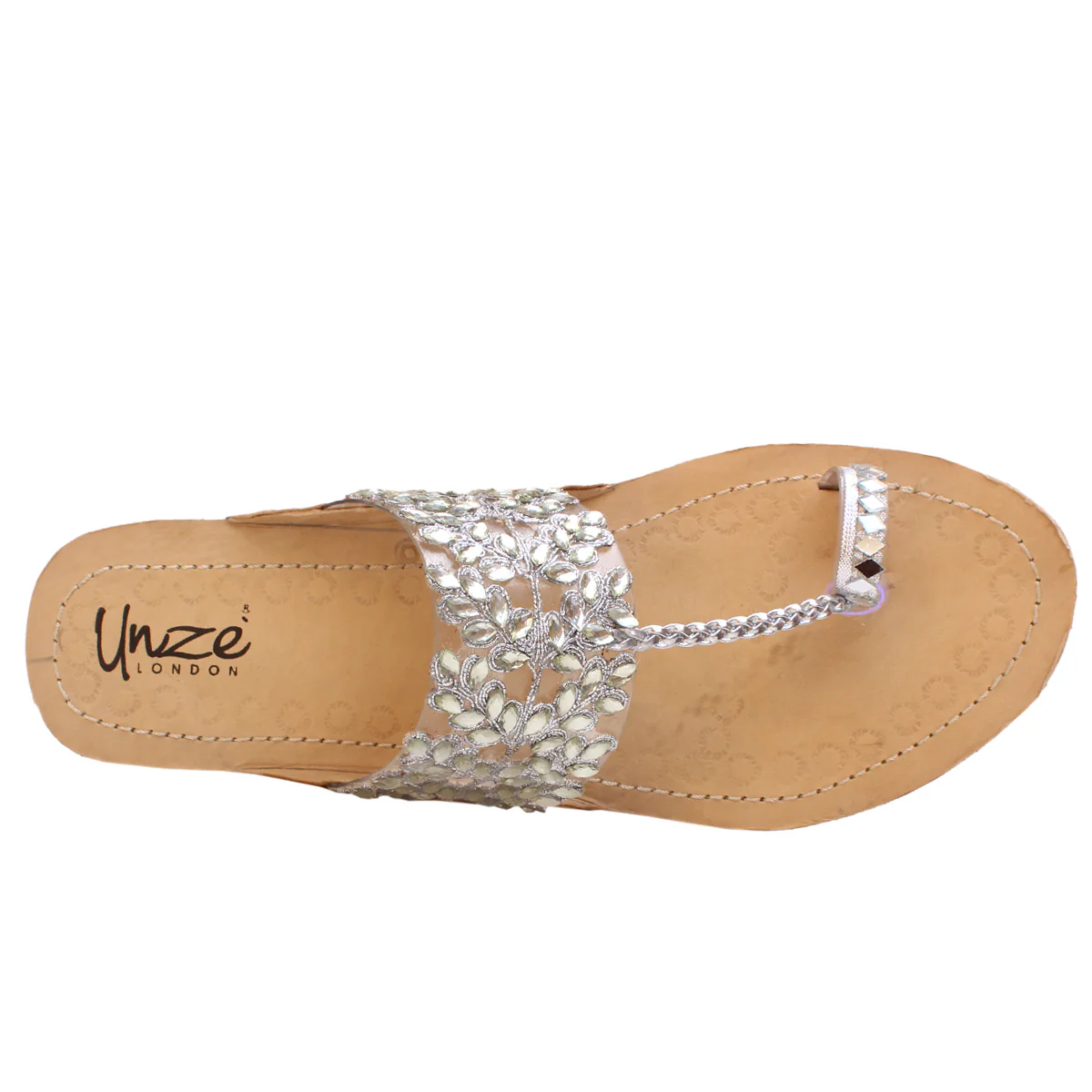 Womens "KARIKA" Decorated Leather Kolhapuri Slippers - Image 4