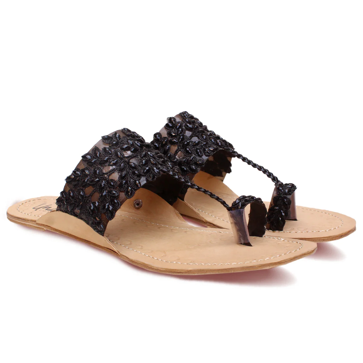Womens "KARIKA" Decorated Leather Kolhapuri Slippers - Image 2