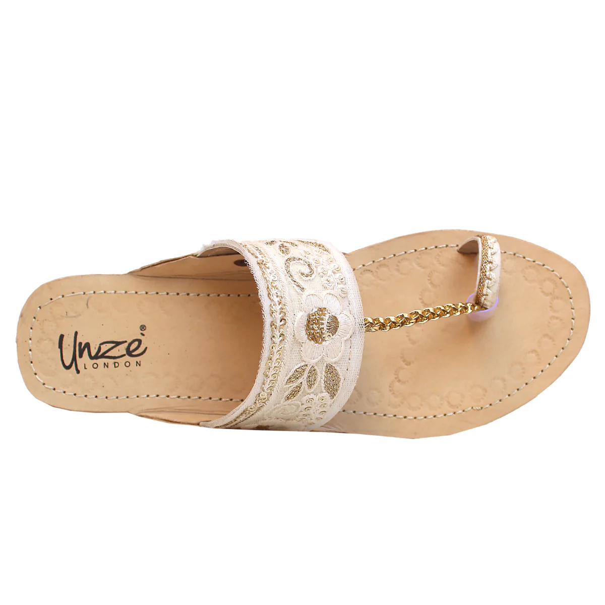 Womens "LALAM" Decorated Leather Kolhapuri Slippers - Image 4