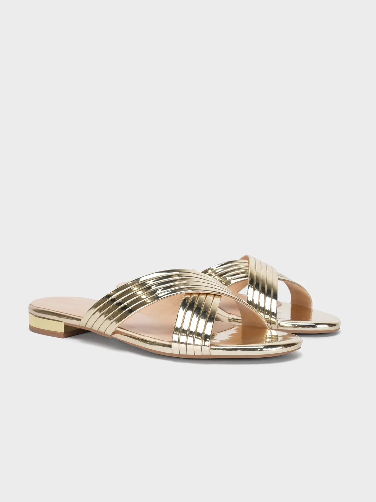 Womens "LOURDES" Shiny Strap Flat Slippers - Image 2