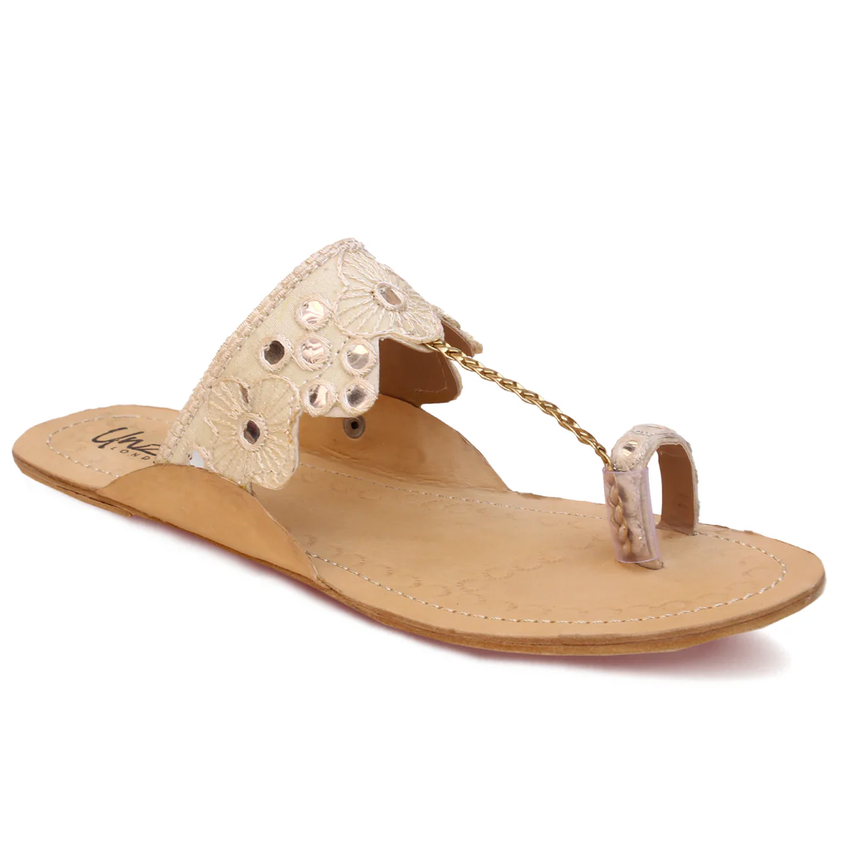 Womens "LUNARA" Decorated Leather Kolhapuri Slippers