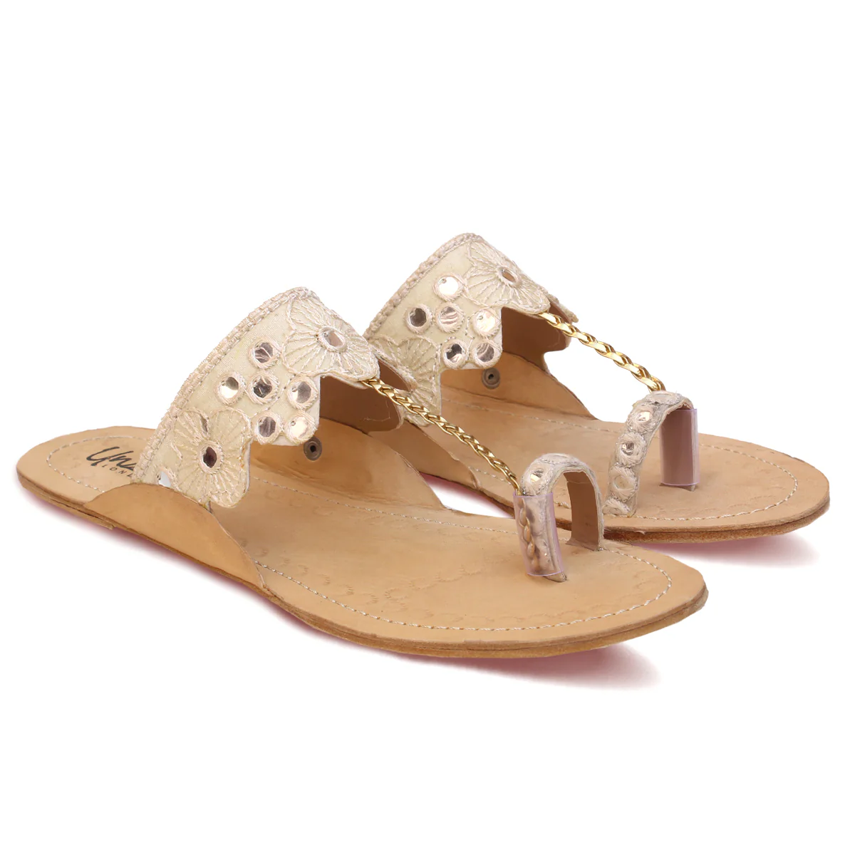 Womens "LUNARA" Decorated Leather Kolhapuri Slippers - Image 2