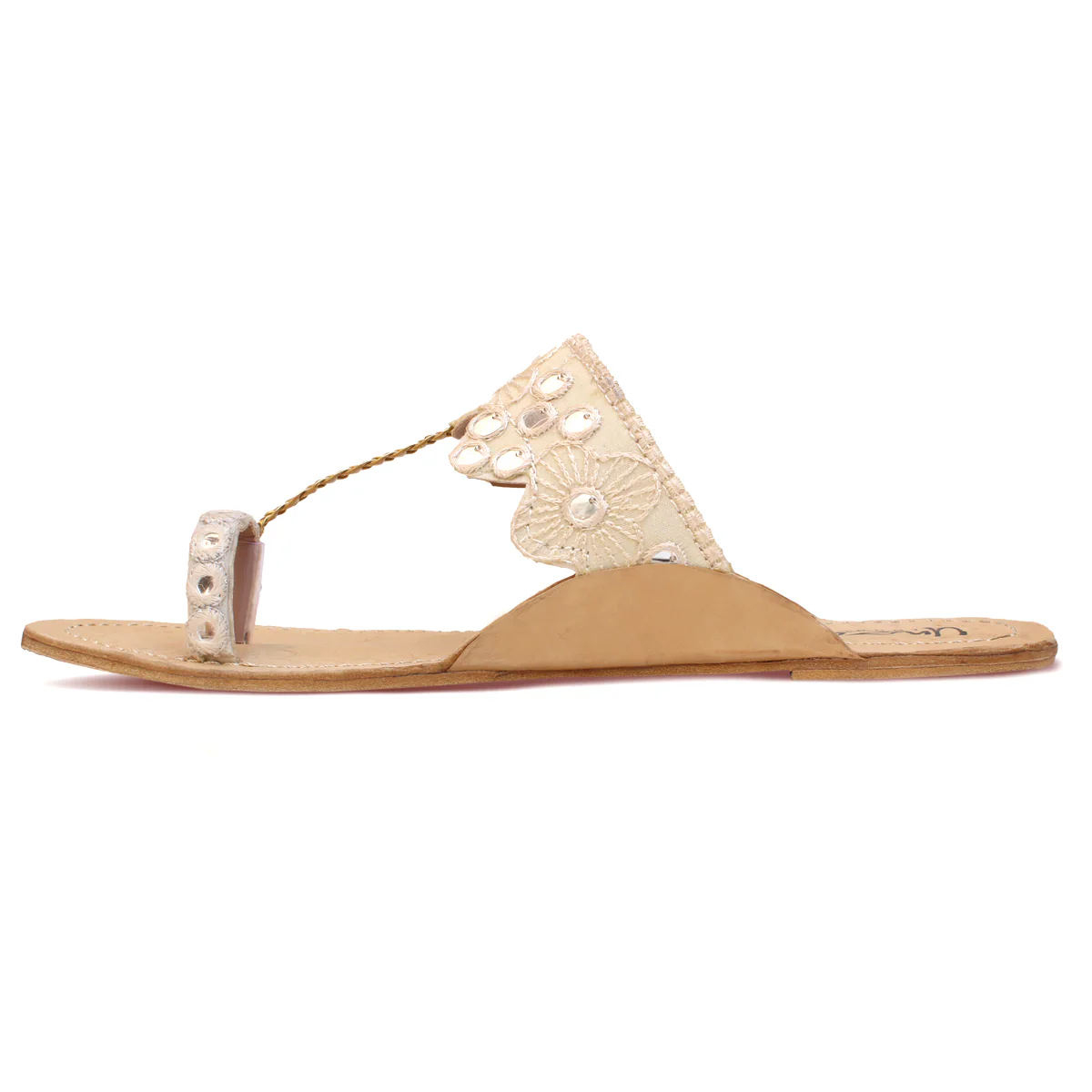 Womens "LUNARA" Decorated Leather Kolhapuri Slippers - Image 3