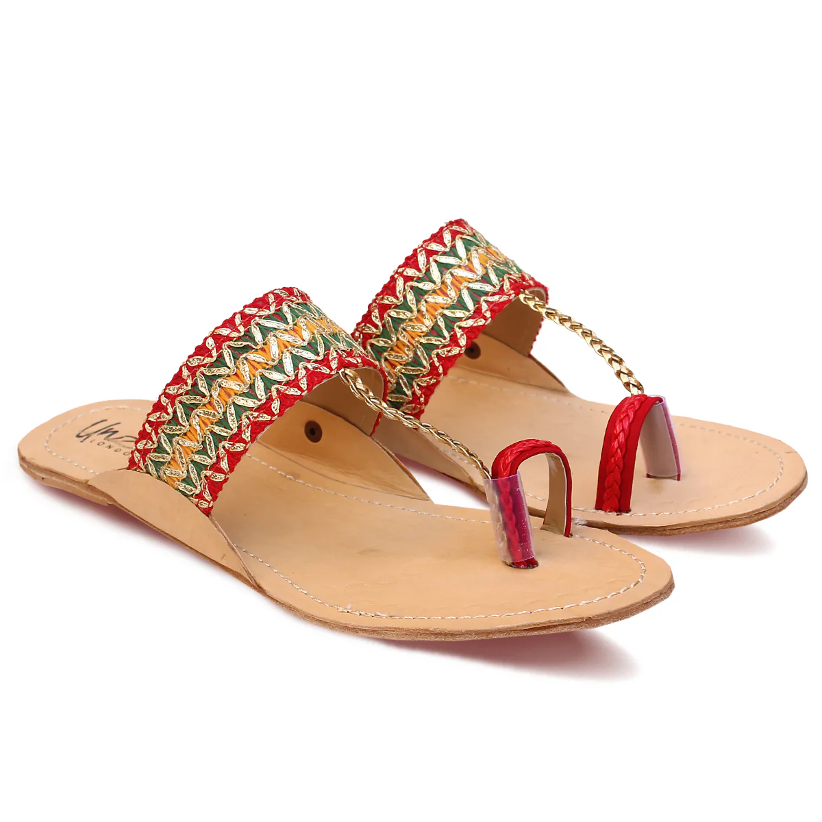 Womens "MELTAM" Decorated Leather Kolhapuri Slippers - Image 2