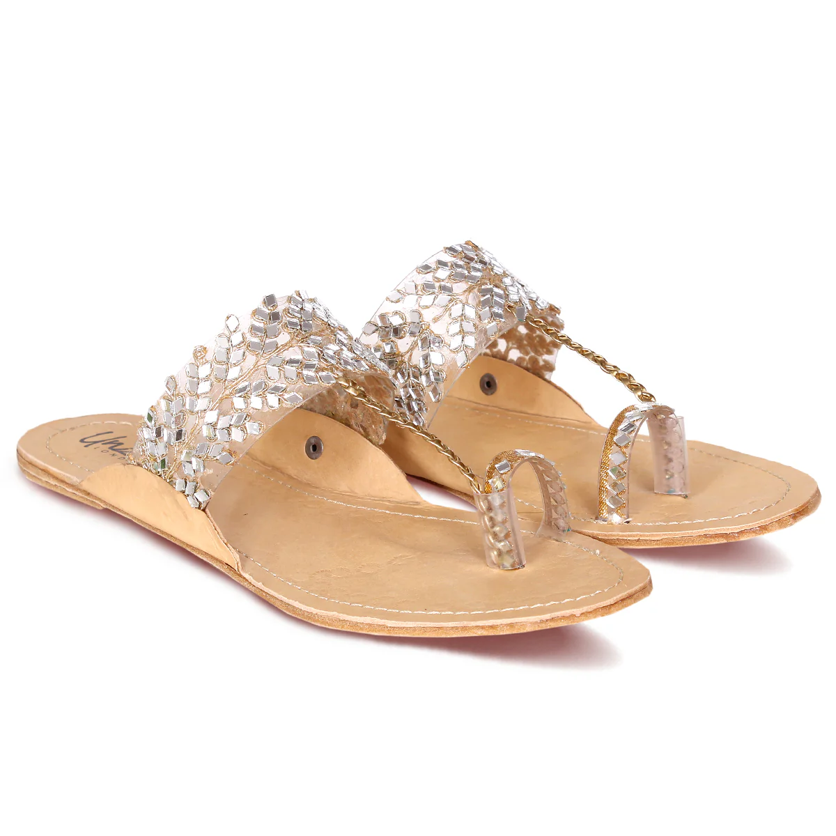 Womens "NAZIK" Decorated Leather Kolhapuri Slippers - Image 2