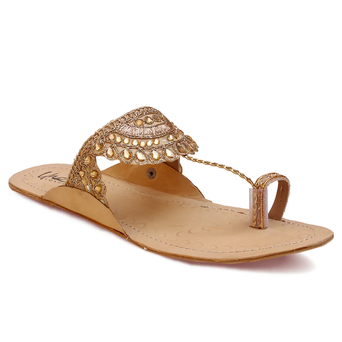 Womens "PINAAR" Decorated Leather Kolhapuri Slippers