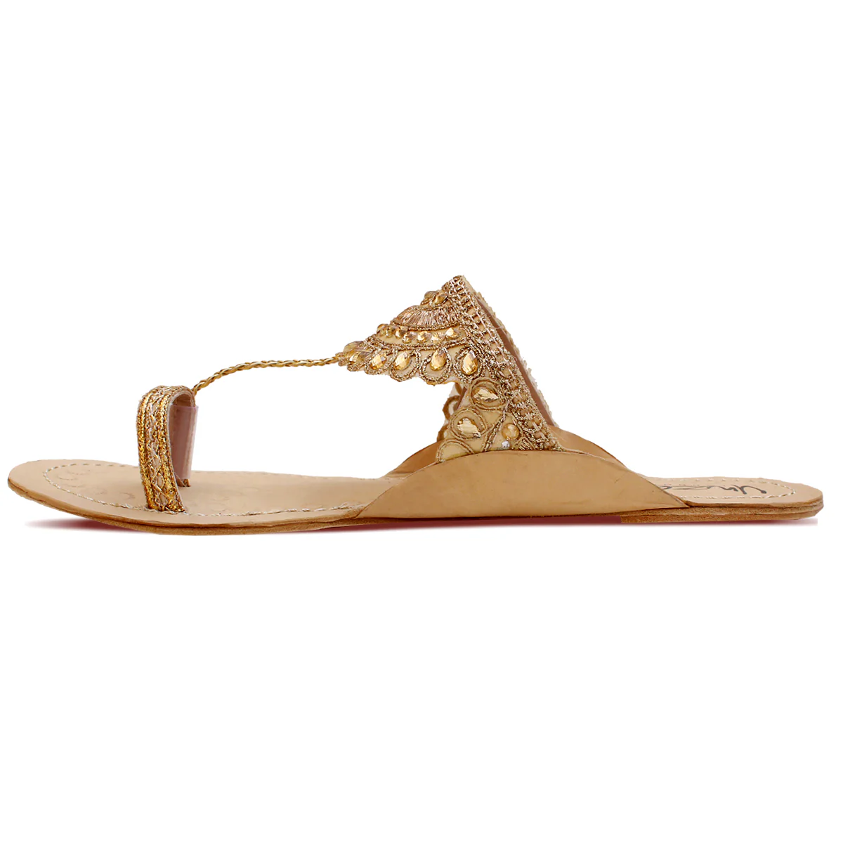 Womens "PINAAR" Decorated Leather Kolhapuri Slippers - Image 3