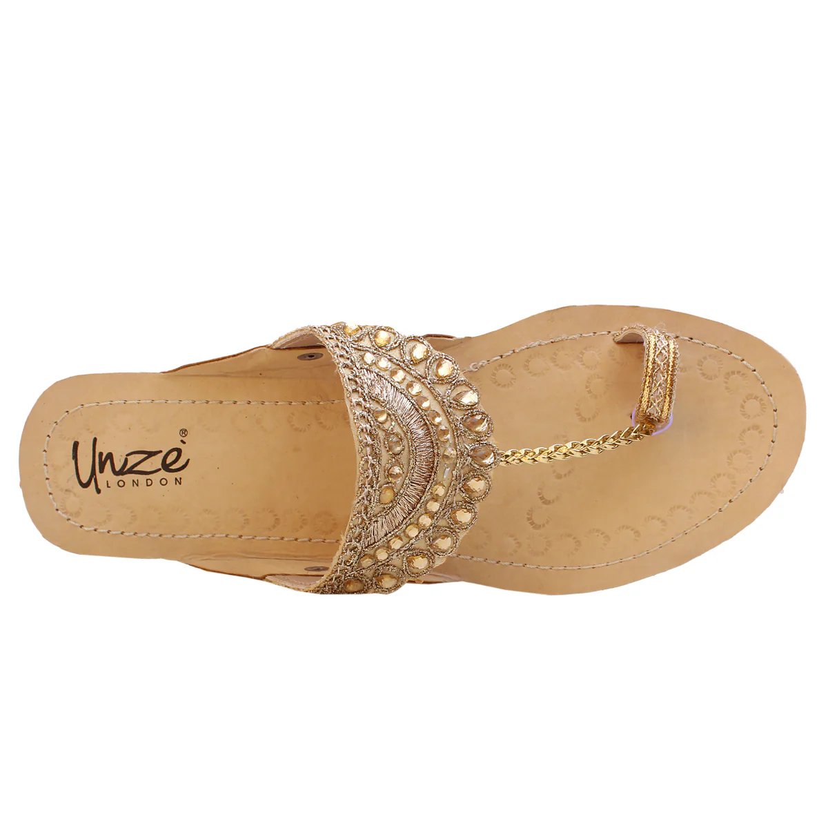 Womens "PINAAR" Decorated Leather Kolhapuri Slippers - Image 4