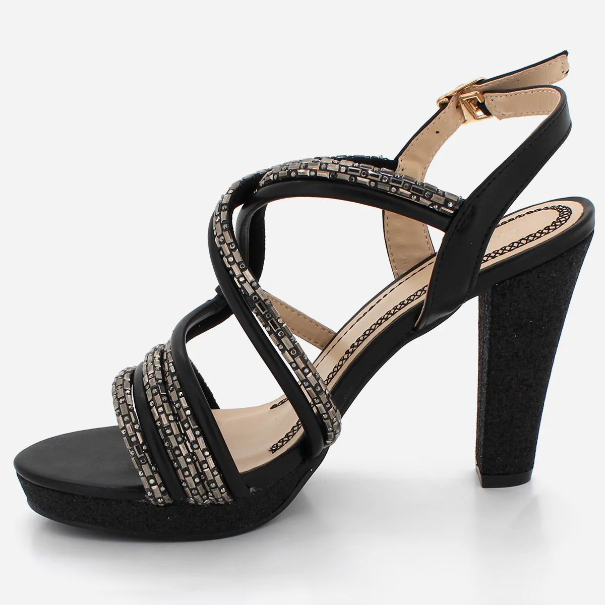 Womens "ROYALE" Diamante Detailing Block Heeled Sandals - Image 4